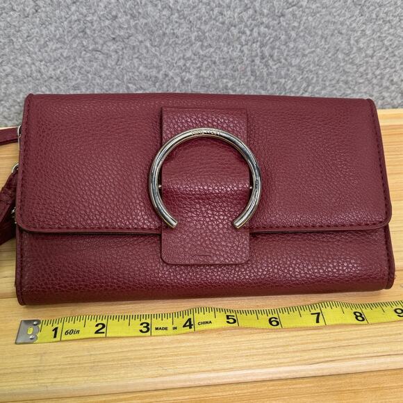 Nine West Wallet Purse Red Leather Crossbody Clutch Snap Closure Shoulder Bag - Picture 4 of 12